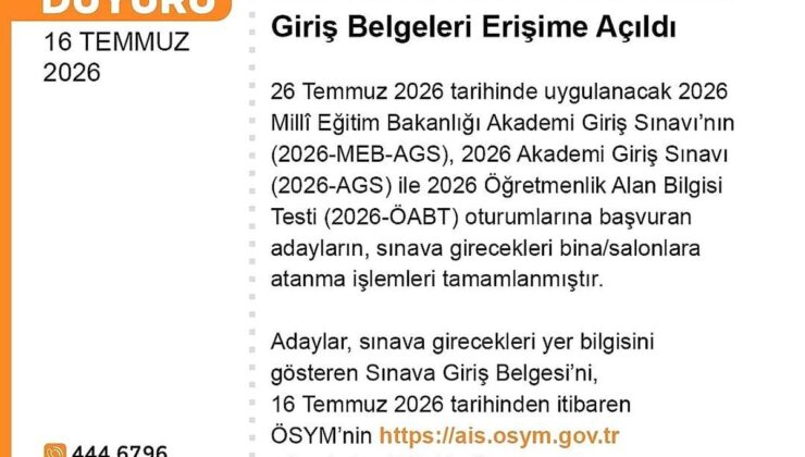 AGS ve ÖABT’nin giriş belgeleri erişime açıldı