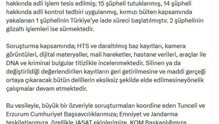 Bakan Gürlek’ten ‘Gülistan Doku’ soruşturması açıklaması