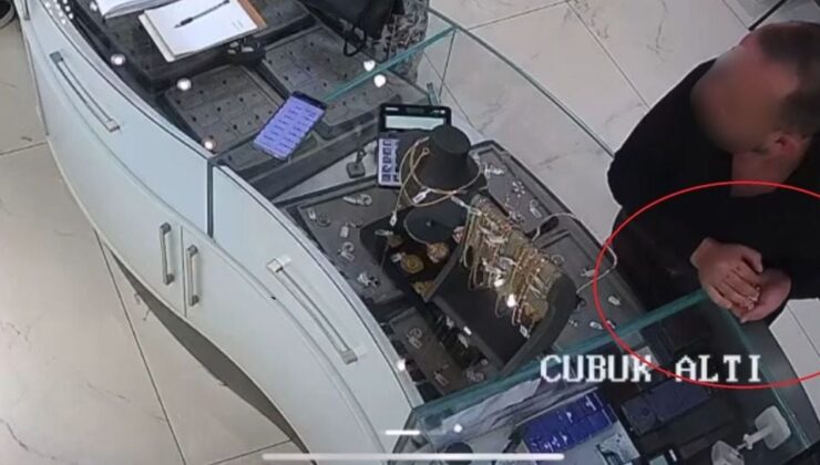 Kuyumcu dükkanında altın kolye hırsızlığı kamerada