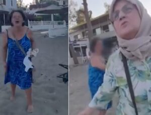 Plajda oturan başörtülü anne ile kızına saldıran kadına tutuklama talebi