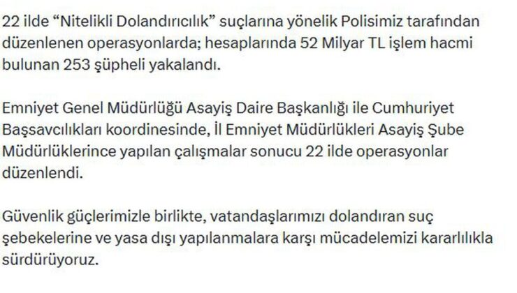22 ilde ‘Nitelikli dolandırıcılık’ operasyonu; 253 gözaltı