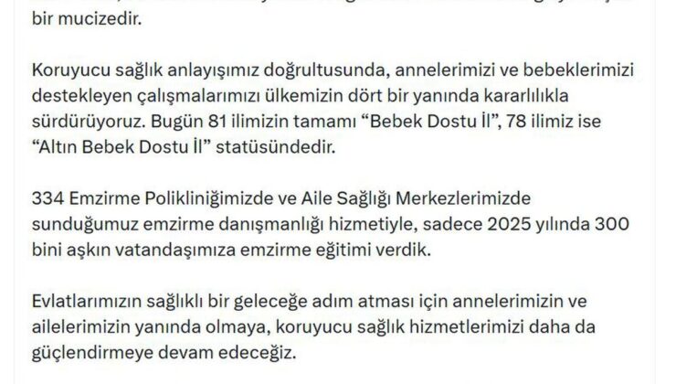 Bakan Memişoğlu: 2025’te 300 bini aşkın vatandaşımıza emzirme eğitimi verdik