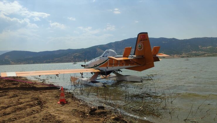 Beydağ’da yangın uçağı su alırken kalkış yapamadı