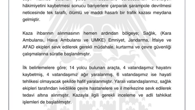 Sivas’ta Minibüs Kazası: 4 Ölü, 10 Yaralı